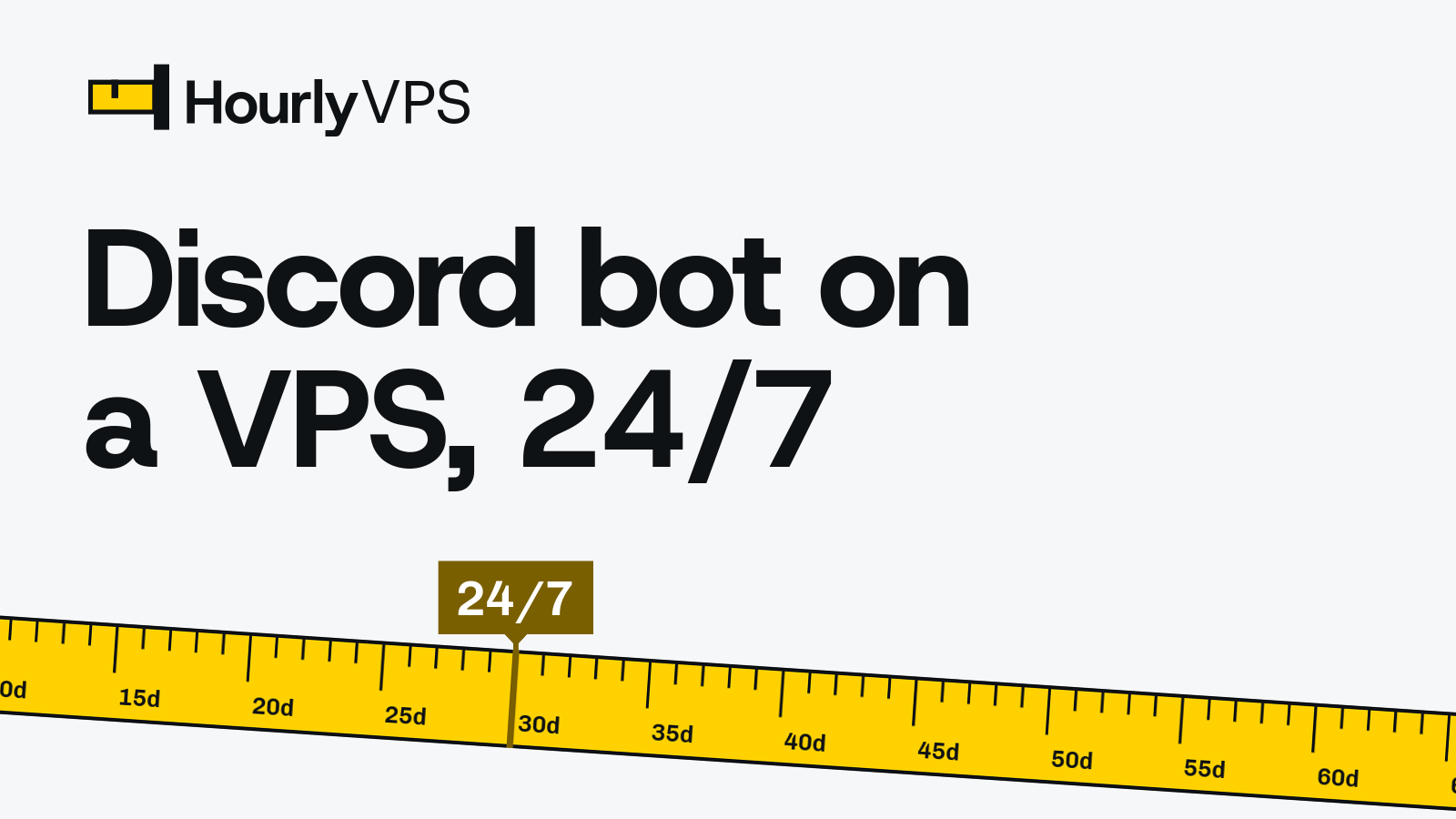 HourlyVPS blog cover reading Discord bot on a VPS, 24/7, for a guide to running a discord.py or discord.js bot under systemd