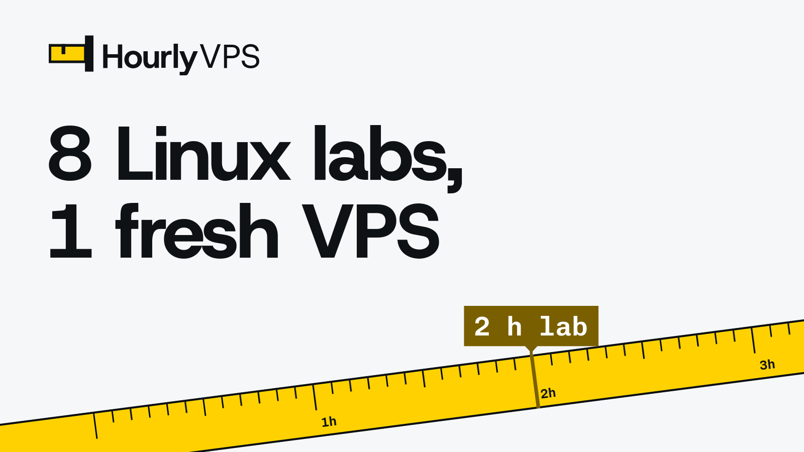Title card reading “8 Linux labs, 1 fresh VPS” for the HourlyVPS guide to learning Linux with hands-on labs on a VPS